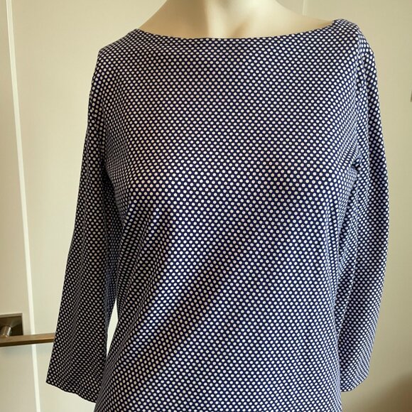 Jones New York Signature Boat Nk 3/4 Slv Polka Dot Cotton Blend Top Blue Wht S - Picture 3 of 12